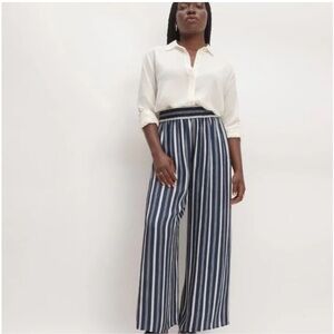 Everlane Navy and White Striped Wide Leg Pants